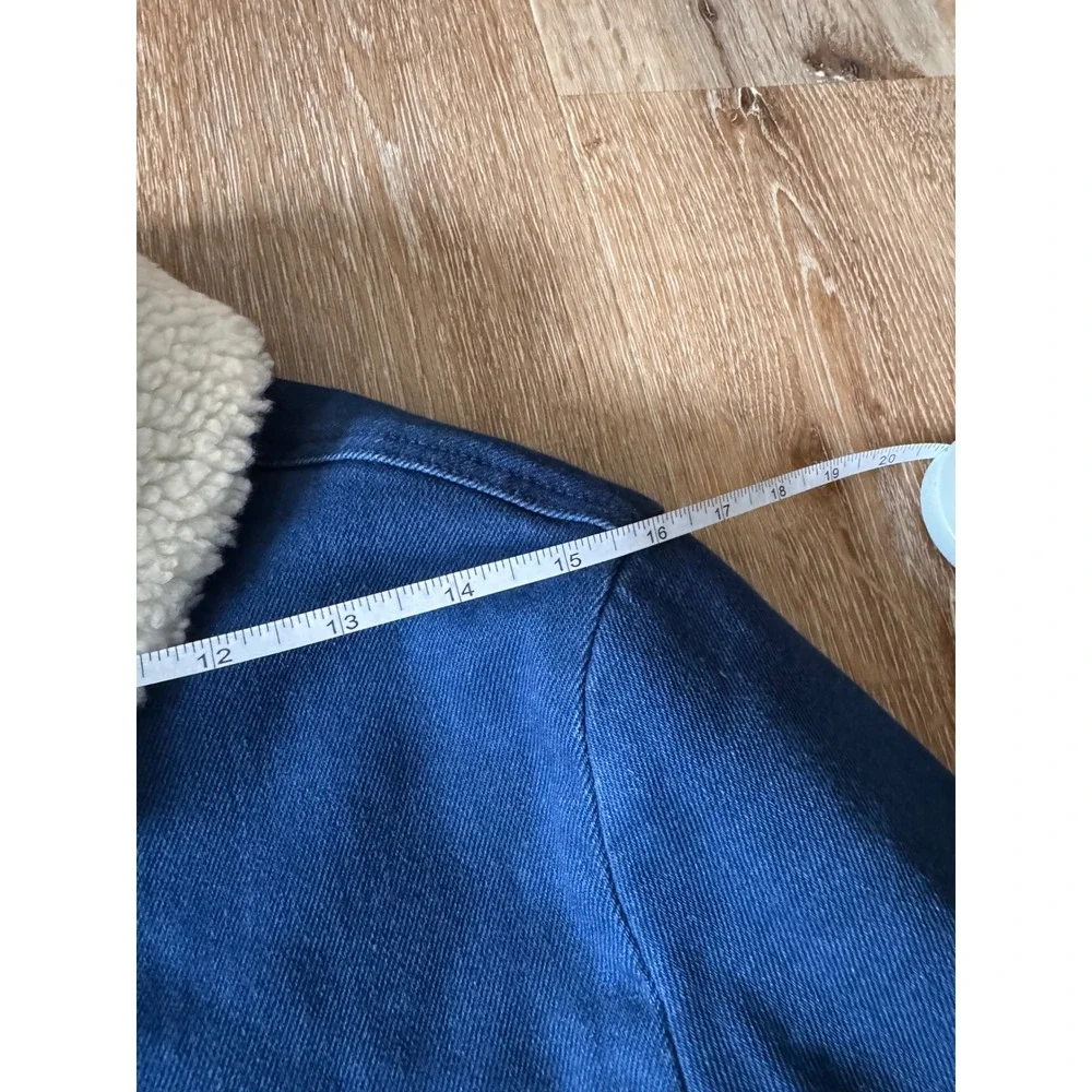 Sezane Will Forever Jacket Indigo Denim Faux Shearling Lined Chore Jacket Size S